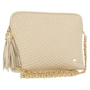 Authentic BALLY Chain Shoulder Bag Leather Beige Gold